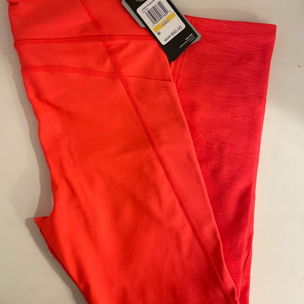 Under Armour Neon Orange Heatgear Jacquard Ankle Crop Fitness Leggings I Sz M